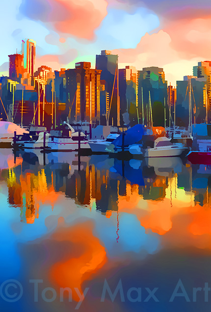 "Coal Harbour Susnet – Vertical Contrasting Snippet"  - Vancouver art by artist Tony Max