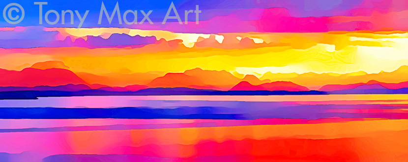 "Coastal Vista 32 – Panorama" - Pacific Northwest paintings by artist painter Tony Max