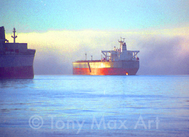 Freighters in the Fog – BC art prints by Tony Max