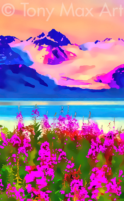 "Alaska Fireweed 1 - Vertical" -  Alaska art by painter Tony Max