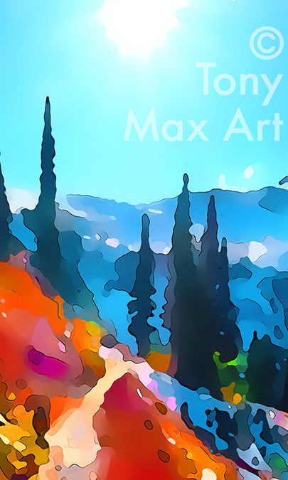 "Alpine Trail in Fall – Tall Close-up" - Mountain landscape art by Tony Max