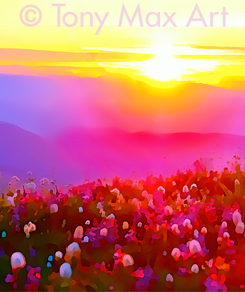 "Alpine Wildflower Meadow – Vertical" – by British Columbia nature artist Tony Max