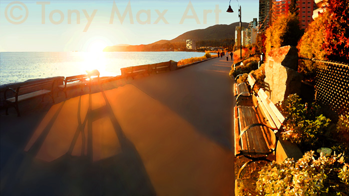 Ambleside Evening Walk - Vancouver art prints by artist Tony Max