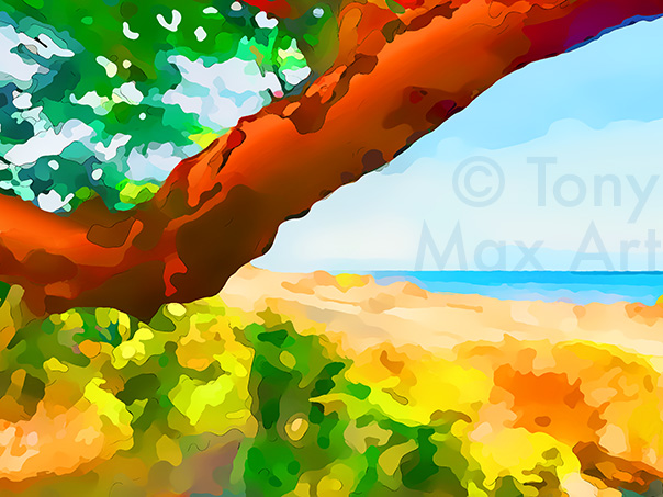 "Arbutus – Twisted, Red Ginats (Shiny)" –  arbutus art by artist Tony Max