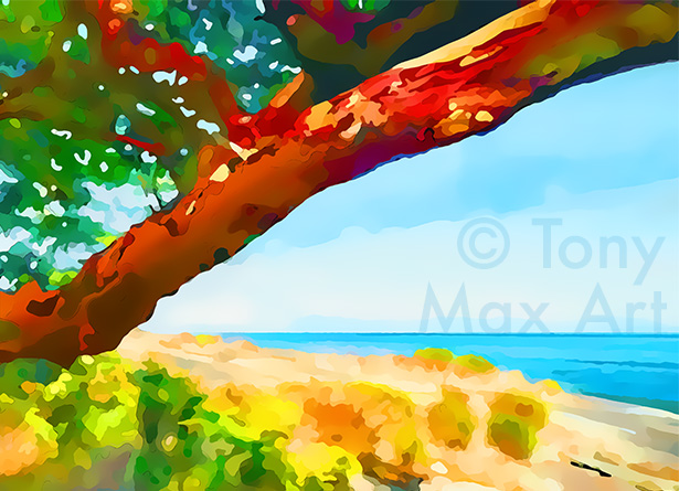 Arbutus – Twisted Red Giants (Top Right)" – arbutus trees art by artist Tony Max