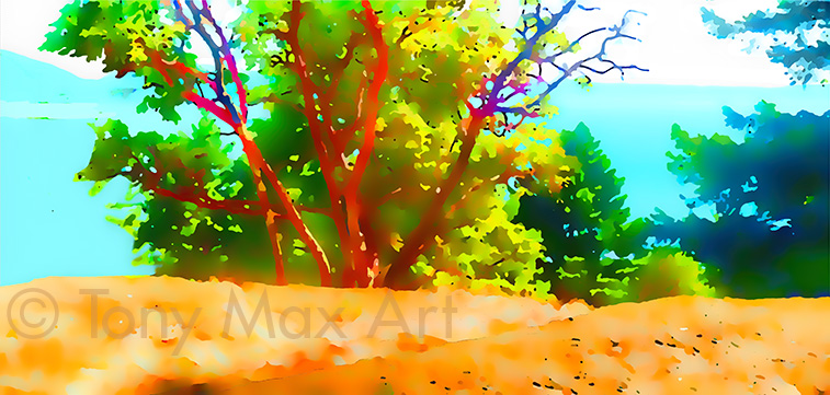 "Arbutus Vista – Horizontal" – Canadian oceanscape paintings by master painter Tony Max