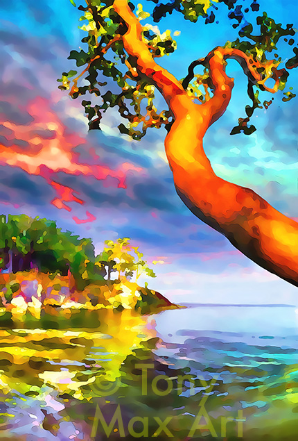 "Arbutus at Morning Beach" – B. C. art by painter Tony Max