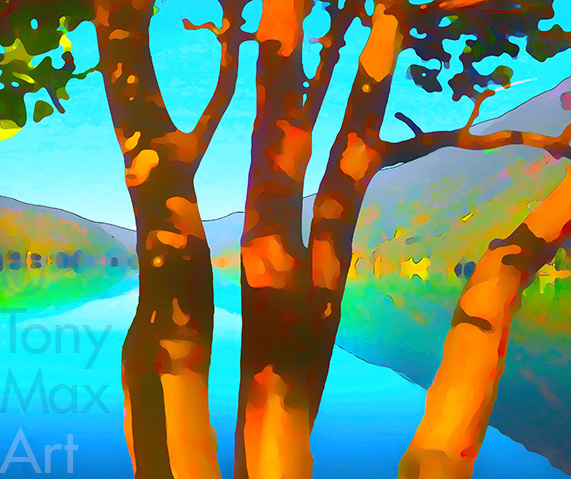 "Arbutus With Green Swath – Simple" – madrona art by painter Tony Max