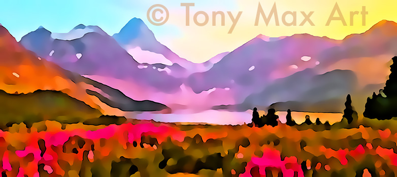 "Assinaboine Panorama" &ndash; BC mountain paintings by artist Tony Max