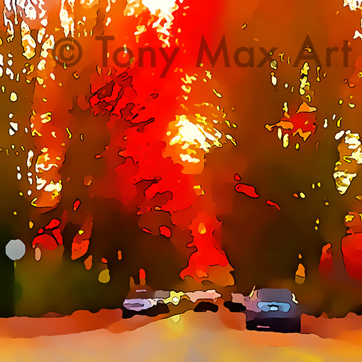 "Autumn Red Street" - Vancouver art by Tony Max artist