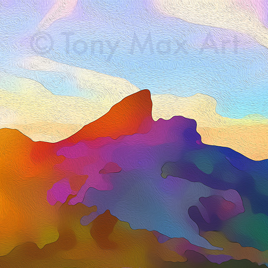"Black Tusk – Backlit (Square)" – Whistler, B. C. paintings by artist Tony Max