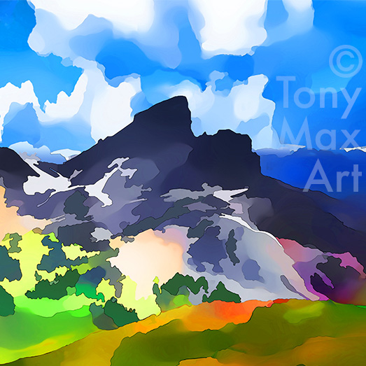 "Black Tusk – Shifting LIght (Square) –Canadian fine art by artist Tony Max