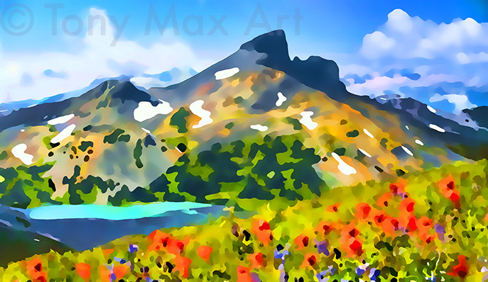 "Black Tusk with Wildflowers" – B.C. fine art by artist Tony Max