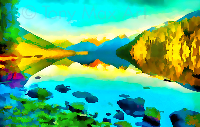 "Cheakamus Lake Evening" -  British Columbia paintings by artist Tony Max
