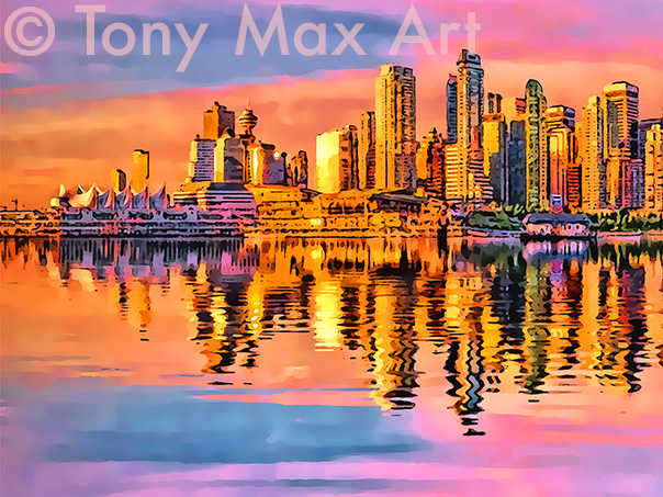 "Coal Harbour Daybreak &ndash; Closeup" &ndash; Vancouver paintings by artist Tony Max