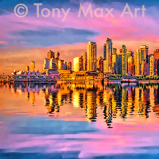 "Coal Harbour Daybreak &ndash; Square" &ndash; Vancouver paintings by artist Tony Max