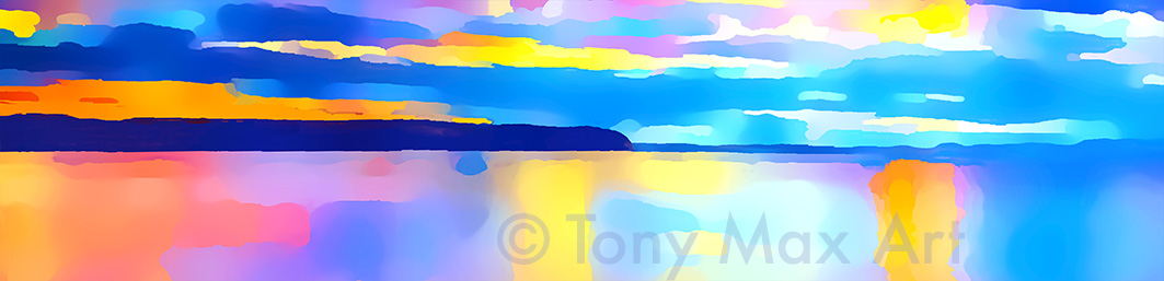 "Coastal Vista 18 – Panorama Extreme" – BC paintings by artist Tony Max."Coastal Vista 18 – Panorama Extreme" – BC paintings by artist Tony Max.