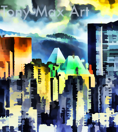"Copper Roofs – Stormy Sundown"  - Vancouver art prints by artist Tony Max