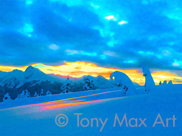 "Elfin Lakes – Winter Sunrise" – contemporary Canadian art by Tony Max