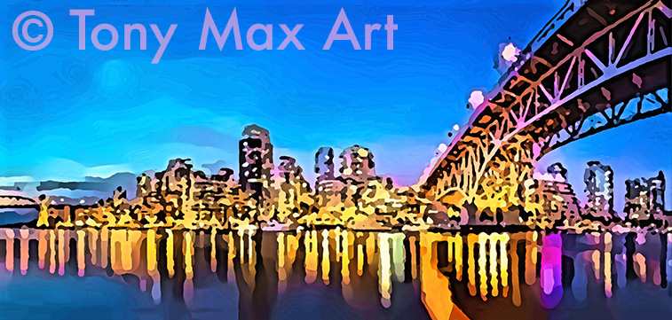 "False Creek Lights" &ndash; Vancouver art by Canadian painter Tony Max