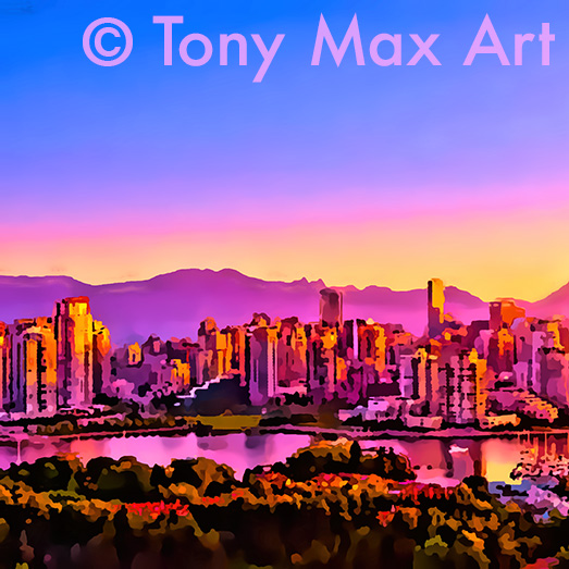 "False Creek &ndash; Vivid Morning &ndash; Square" - Vancouver print by artist Tony Max