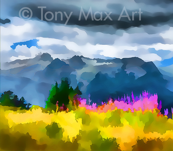 "Fireweed and Lupines – Short" - B. C. art prints by artist Tony Max