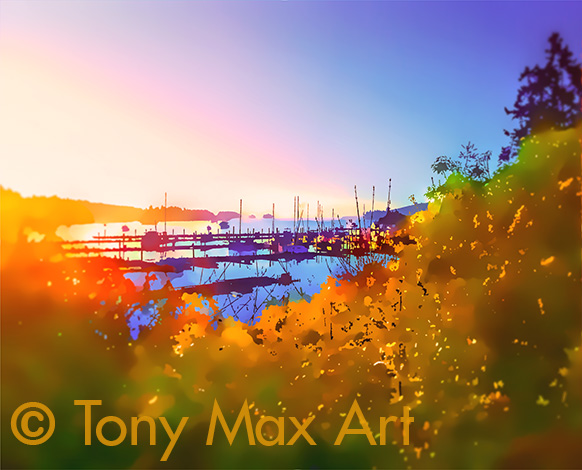 "Ganges – Morning Glow – Horizontal" - Gulf Islands art by British Columbia artist Tony Max