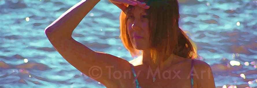 Hot Day by the Water  - art images of women by Canadian artist Tony Max