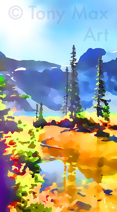 "Joffre Lake – Thin Trees – Vertical" – British Columbia art by artist Tony Max
