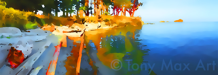 "Morning Beach Panorama"  - B.C. Gulf Islands art by artist Tony Max