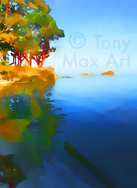 "Morning Beach – Vertical" – British Columbia coastal art by artist Tony Max