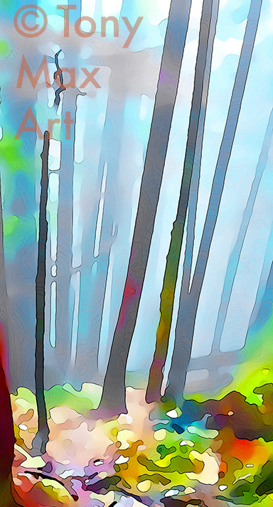 "Mountain Forest Stream – Tall" – British Columbia art by Tony Max