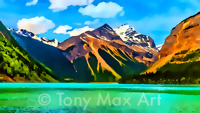 "Mountain Grandeur 55" – B. C. fine art paintings by printmaker Tony Max