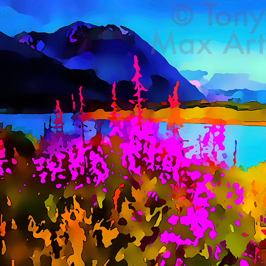 "Mountain Grandeur 66 – Square" – Canadian mountain paintings by painter Tony Max