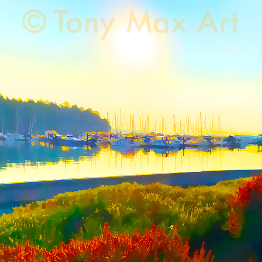 "Nanaimo Harbour – Close-up Square" – Nanaimo art by painter Tony Max