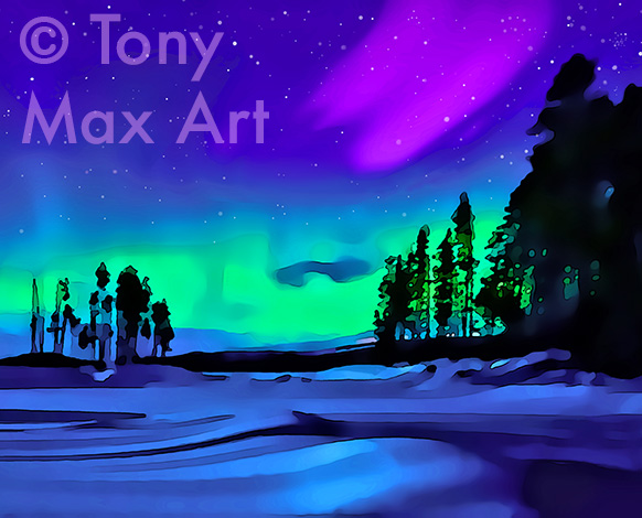 "Northern Lights 4 – More Square" –Northern Lights art by painter Tony Max