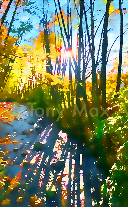 "Peaceful Creek – Vertical" -  Canadian nature art by Tony Max