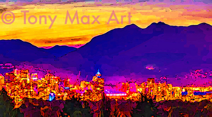 "Q. E. Park View at Dusk" - Vancouver art prints by visual artist Tony Max