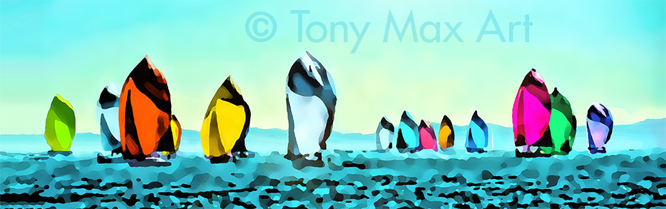 "Regatta 3 – Panorama" – sailing art by Tony Max