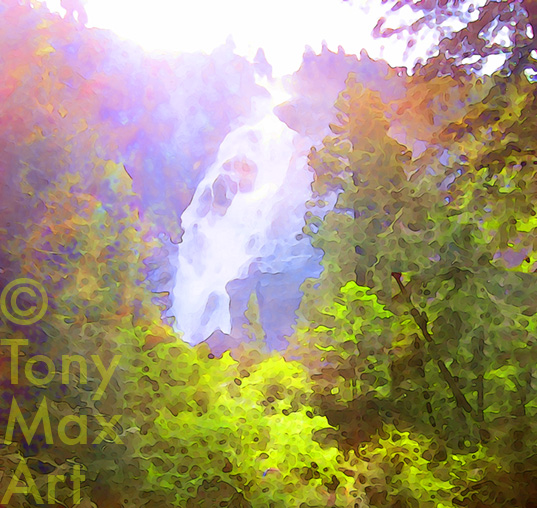 "Shannon Falls – Morning Mist" – BC fine art prints by artist Tony Max
