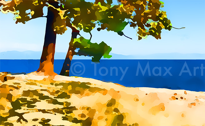 "Shore Trees – Horizontal"  -  Canadian landscape art prints by artist Tony Max