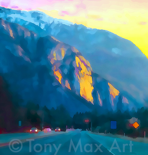 "Stawamus Chief at Sunet" – Squamish art by painter Tony Max