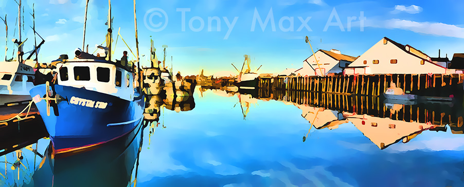 "Steveson – Languid Morning – Long".  Canadian marine art by artist Tony Max