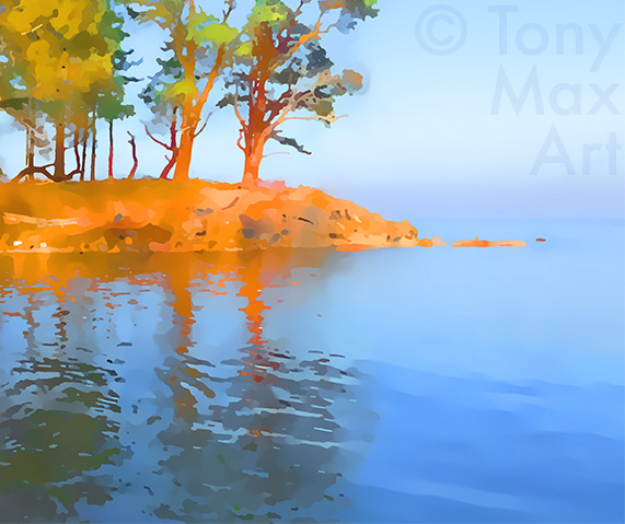 "Sun-Tipped Cove – Close-up Detail" – British Columbia coast art by Tony Max