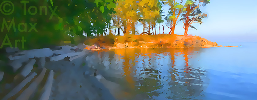 "Sun-Tipped Cove – Panorama" - British Columbia art by artist Tony Max