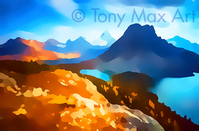 Sunburst and Assinaoine 1" – B. C. paintings by Tony Max artist painter