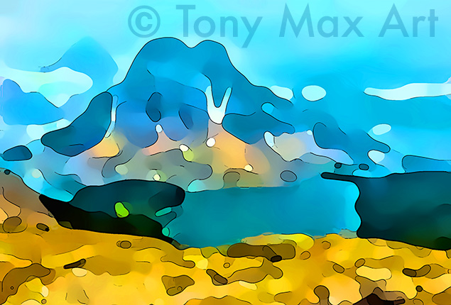 "Sunburst and Assinaboine 3l" &ndash;  East Kootenay paintings by Tony Max