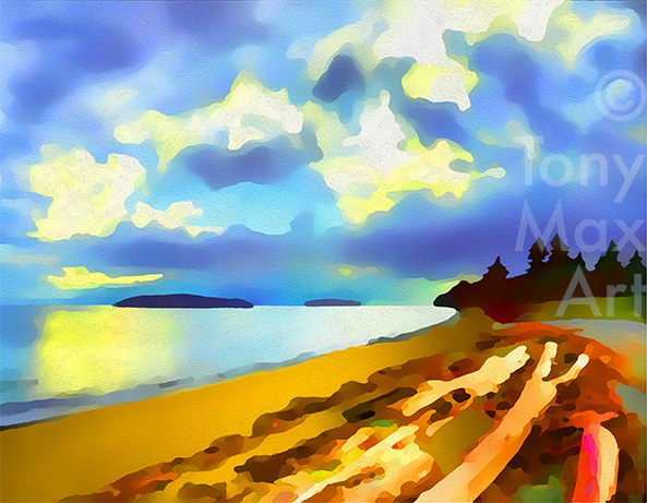 "Sunlit Driftwood – Short" -  B. C. art by landscape painter Tony Max
