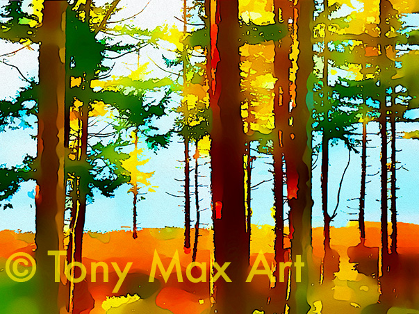 "Tall, Fall Forest" –  British Columbia art by artist Tony Max
