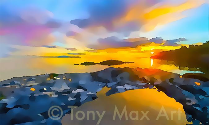 "Tidal Pool and Low Sun" - Canadian coastal art by visual artist Tony Max